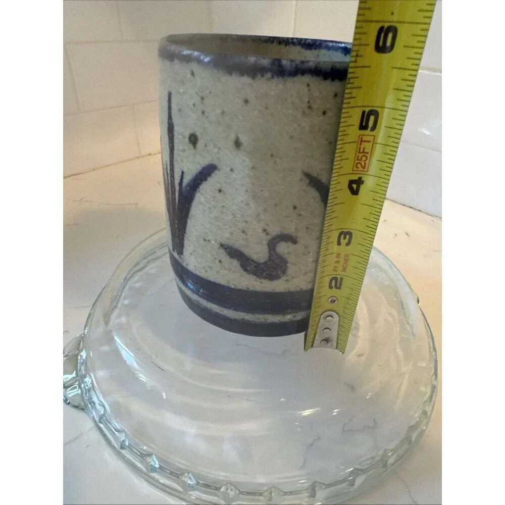 Studio Art Pottery Vase Planter Blue Ban Brown speckles Signed